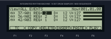 MPC2000XL STEP page listing events with REG values 2, 2 and 1
