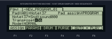 MPC2000XL LCD on the ASSIGN page with the Transpose field set to −36
