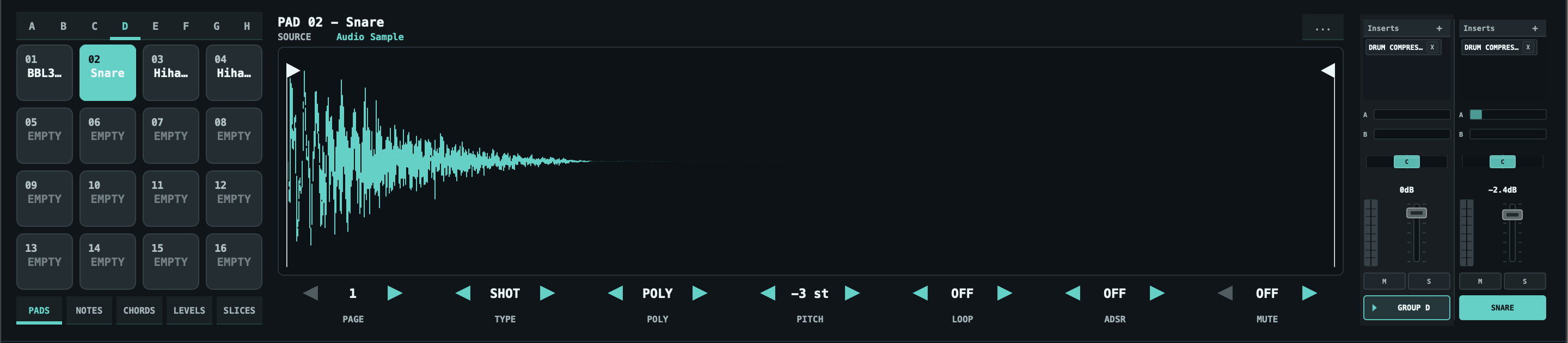 VU Studio pad details and sample waveform