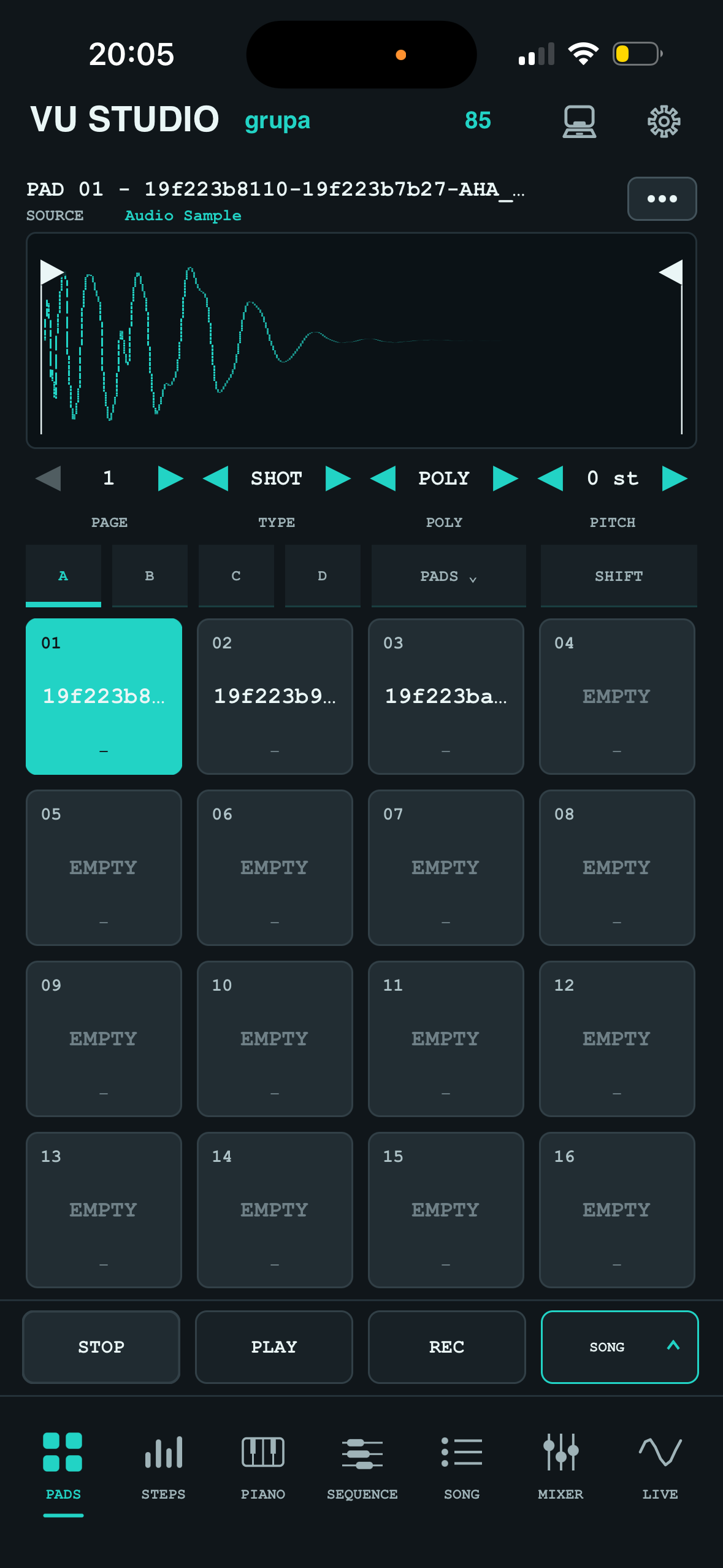 VU Studio Mobile pads screen