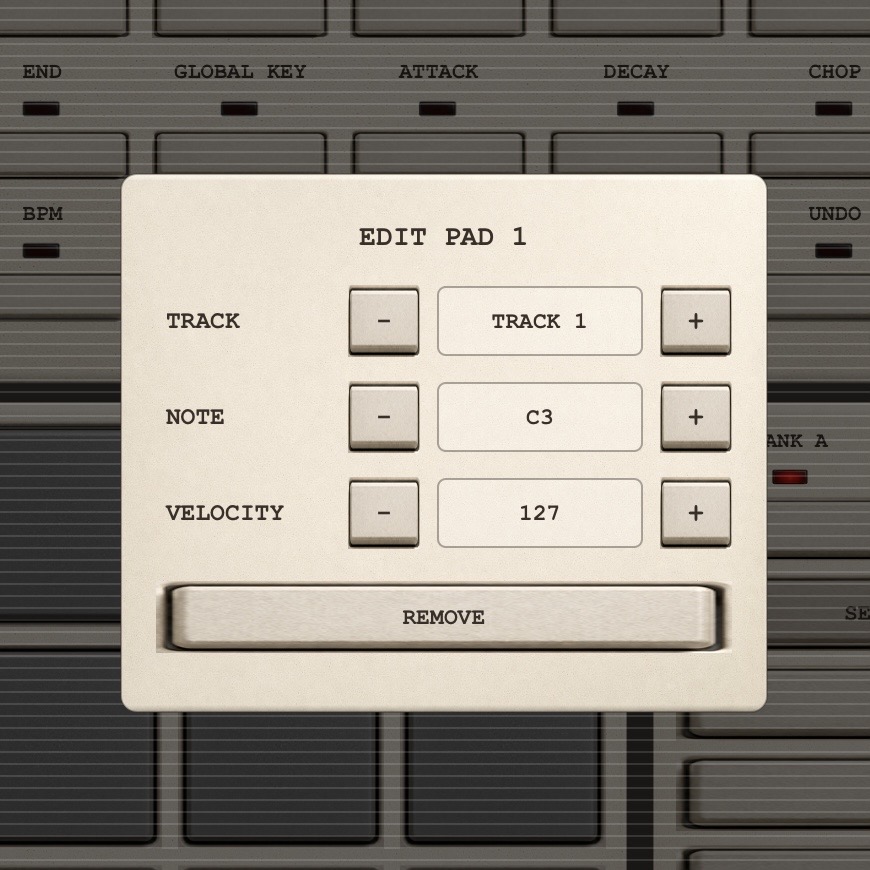 Edit Pad modal with Track, Note, Velocity fields