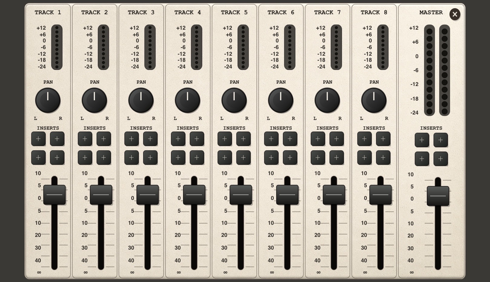 Mixer with 8 tracks and a master section