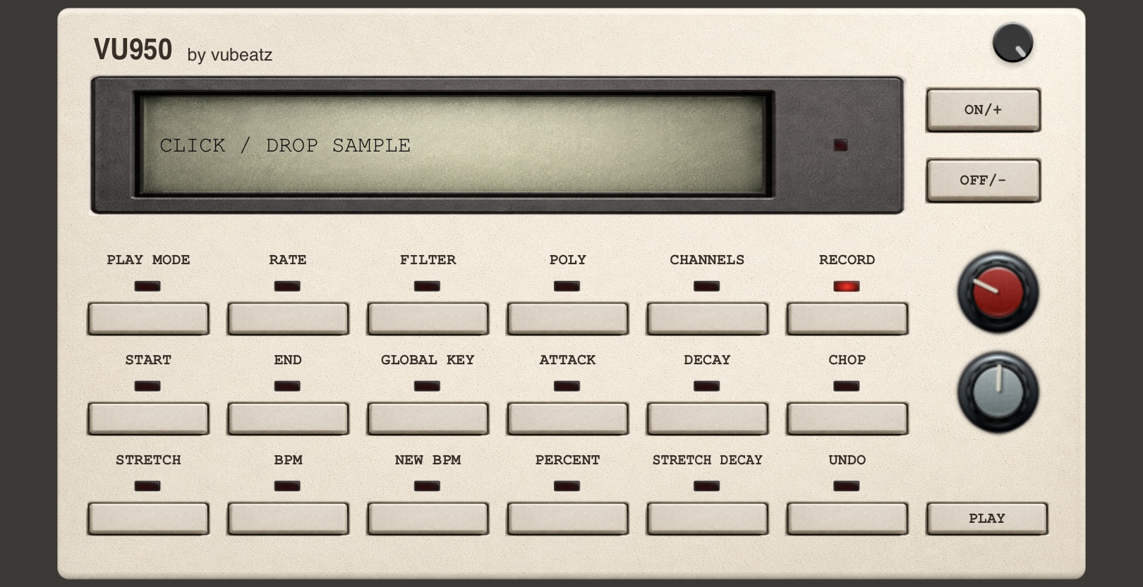 VU950 plugin panel with display and parameter buttons